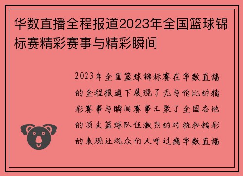 华数直播全程报道2023年全国篮球锦标赛精彩赛事与精彩瞬间