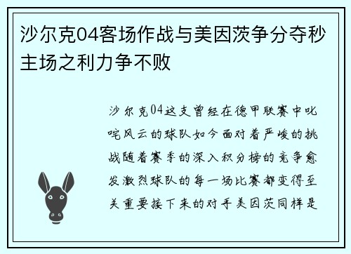 沙尔克04客场作战与美因茨争分夺秒主场之利力争不败
